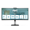 AOC V5 CU34V5CW BK LED Monitor Profissional Curvo, 86,4 cm (34"), 3440 x 1440 pixels Wide Quad HD, 100Hz, USB-C, DisplayPort, HDMI, Ajuste de Altura, Altifalantes Integrados, Webcam, Preto - CU34V5CW/BK - 4038986110273