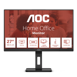 AOC 27E3QAF LED Monitor Profissional Plano, 68,6 cm (27"), 1920 x 1080 pixels Full HD, 100Hz, HDMI, DisplayPort, Ajuste de Altura, Pivot, Altifalantes Integrados, Preto - 4038986181235