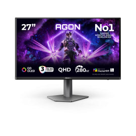AOC AGON PRO AG276QZD2 QD-OLED Monitor Gaming Plano, 67,3 cm (26.5"), 2560 x 1440 pixels Quad HD, 240Hz, HDMI, DisplayPort, Ajuste de Altura, Pivot, Altifalantes Integrados, Preto - 4038986182478