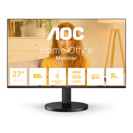 AOC B3 Q27B3CF2 IPS Monitor Profissional Plano, 68,6 cm (27"), 2560 x 1440 pixels Quad HD, 100Hz, USB-C, HDMI, Ajuste de Altura, Altifalantes Integrados, Preto - 4038986181464