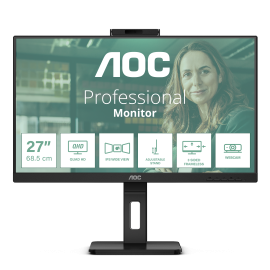 AOC Q27P3QW IPS Monitor Profissional Plano, 68,6 cm (27"), 2560 x 1440 pixels Quad HD, 100Hz, USB-C, DisplayPort, HDMI, Táctil, Ajuste de Altura, Pivot, Altifalantes Integrados, Preto - 4038986180764