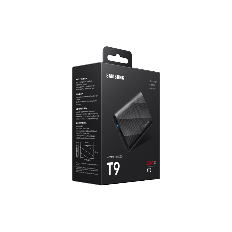 Samsung Portable T9 4 TB Disco Externo SSD USB 3.2 Preto - MU-PG4T0B/EU - 8806094914672