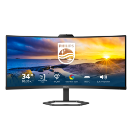 Philips 5000 series 34E1C5600HE LED Monitor Profissional Curvo, 86,4 cm (34"), 3440 x 1440 pixels 4K Ultra HD, 100Hz, HDMI, DisplayPort, Ajuste de Altura, Altifalantes Integrados, Webcam, Preto - 34E1C5600HE/00 - 8712581783464