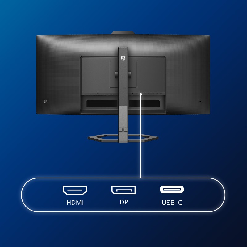 Philips 5000 series 34E1C5600HE LED Monitor Profissional Curvo, 86,4 cm (34"), 3440 x 1440 pixels 4K Ultra HD, 100Hz, HDMI, DisplayPort, Ajuste de Altura, Altifalantes Integrados, Webcam, Preto - 34E1C5600HE/00 - 8712581783464