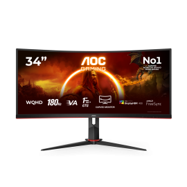 AOC G2 CU34G2XP VA Monitor Gaming Curvo, 86,4 cm (34"), 3440 x 1440 pixels UltraWide Quad HD, 180Hz, USB-C, DisplayPort, HDMI, Ajuste de Altura, Giratório, Preto - CU34G2XP/BK - 4038986111331