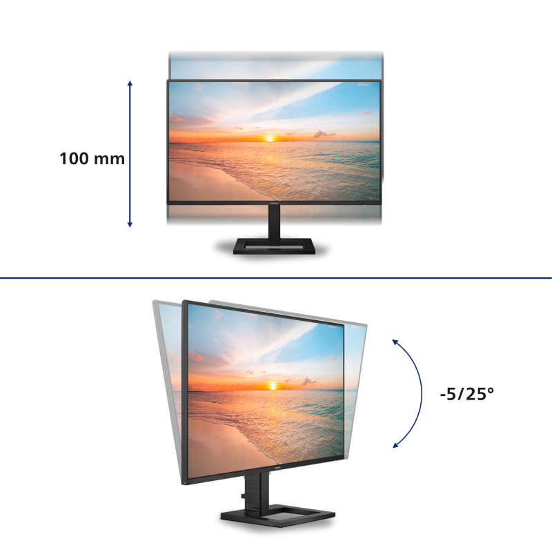 Philips 1000 series 27E1N1600AE LCD Monitor Profissional Plano, 68,6 cm (27"), 2560 x 1440 pixels Quad HD, 100Hz, USB-C, HDMI, Ajuste de Altura, Altifalantes Integrados, Preto - 27E1N1600AE/00 - 8712581804442