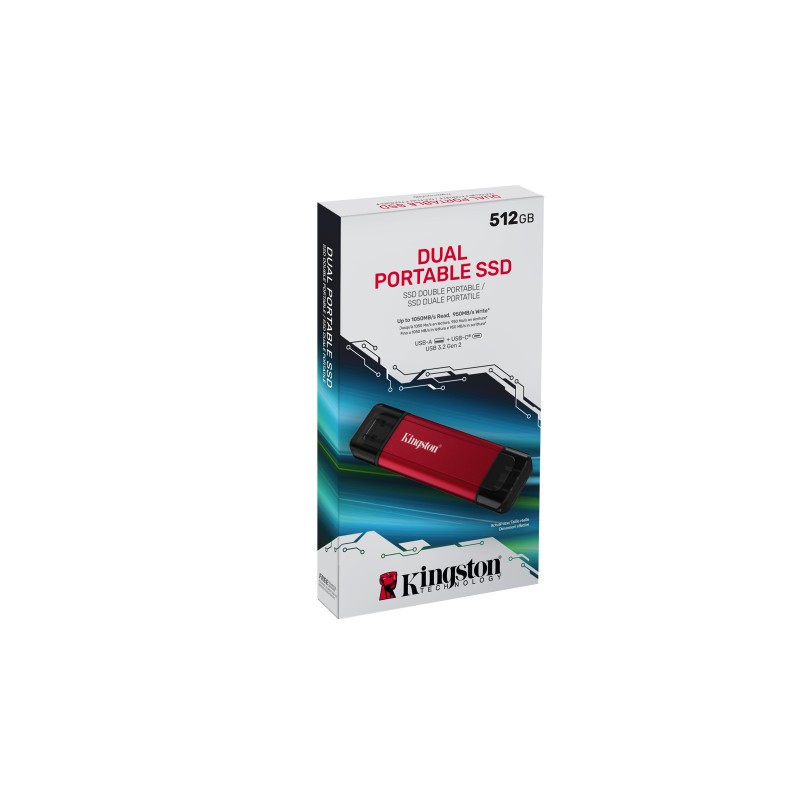 Kingston Technology Dual Portable 512GB Disco Externo SSD 512 GB USB 3.2 USB-C Preto, Vermelho - SPSD/512GB - 0740617352207