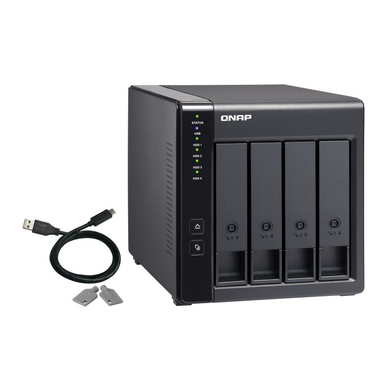 QNAP TR-004 DAS Compartimento HDD/SSD 4 Baías HDD/SSD 2.5"/3.5" SATA II SATA III 3 Gbit/s USB Type-C Preto - 4713213514429