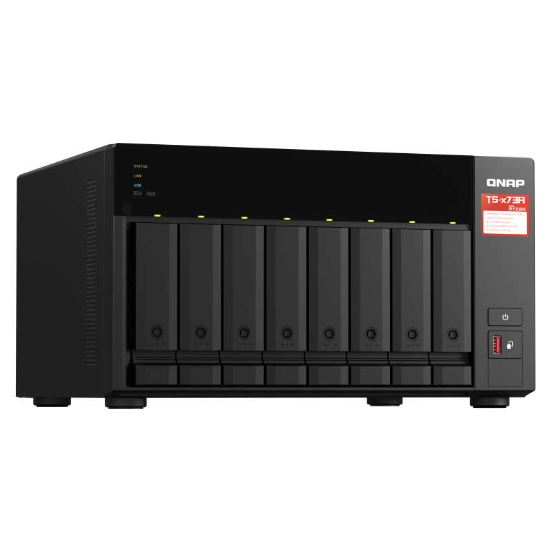 QNAP TS-873A NAS Tower AMD Ryzen Embedded V1500B 8 GB DDR4 8 Baías HDD/SSD 2.5"/3.5"/M.2 Serial ATA III RAID Preto - 4713213518823