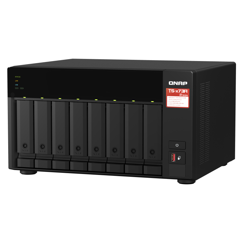 QNAP TS-873A NAS Tower AMD Ryzen Embedded V1500B 8 GB DDR4 8 Baías HDD/SSD 2.5"/3.5"/M.2 Serial ATA III RAID Preto - 4713213518823