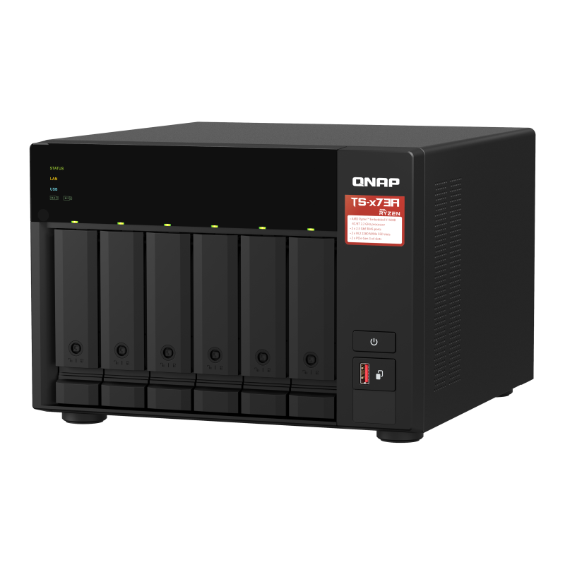 QNAP TS-673A-8G NAS Tower Ryzen Embedded V1500B 8 GB DDR4 0 TB 6 Baías HDD/SSD 2.5"/3.5" M.2 SATA II SATA III 5GbE RAID Preto - 4713213518830