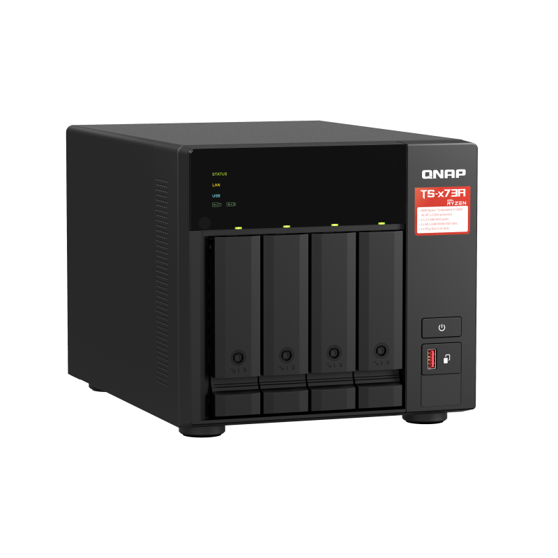 QNAP TS-473A-8G NAS Tower Ryzen Embedded V1500B 8 GB DDR4 4 Baías HDD/SSD 2.5"/3.5"/M.2 Serial ATA III 2.5GbE RAID Preto - 4713213518847
