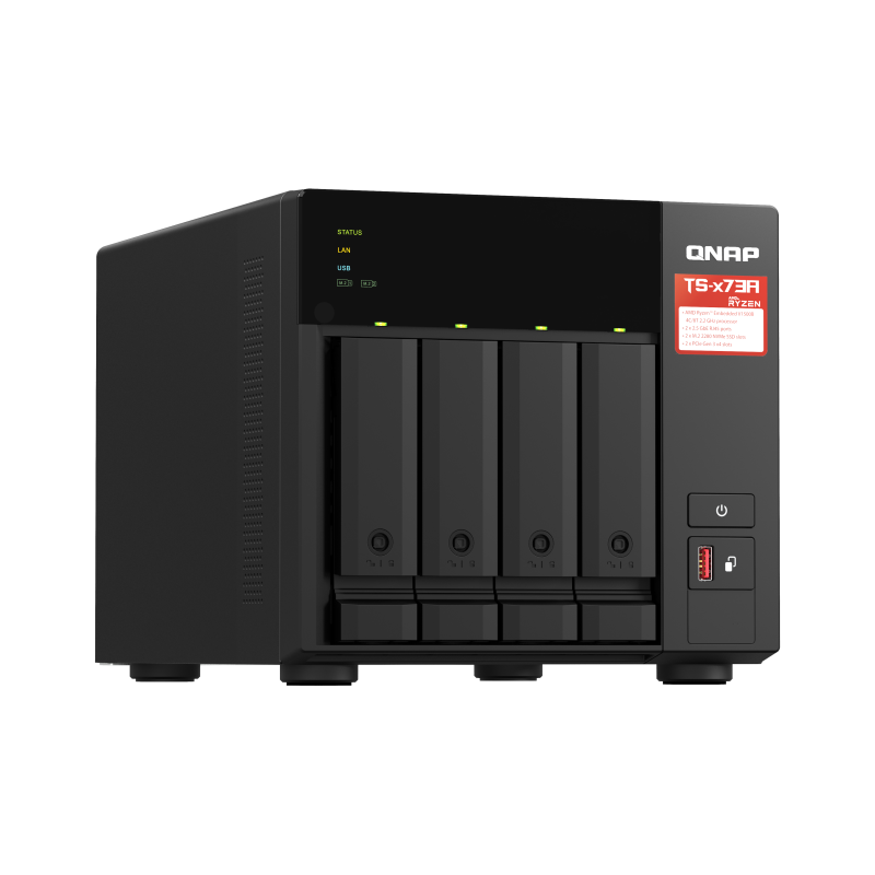 QNAP TS-473A-8G NAS Tower Ryzen Embedded V1500B 8 GB DDR4 4 Baías HDD/SSD 2.5"/3.5"/M.2 Serial ATA III 2.5GbE RAID Preto - 4713213518847