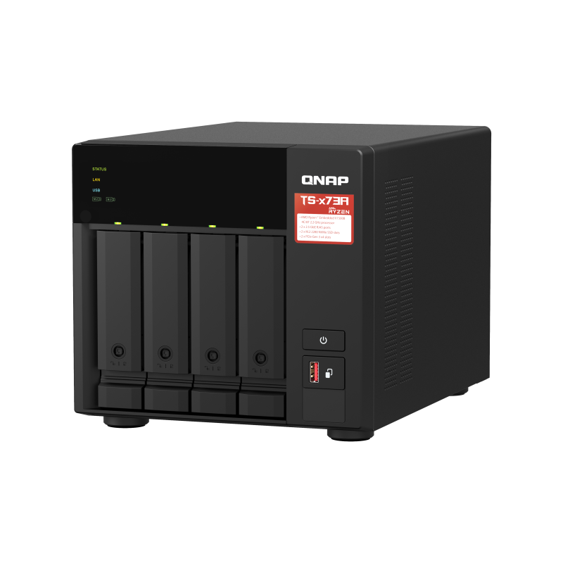 QNAP TS-473A-8G NAS Tower Ryzen Embedded V1500B 8 GB DDR4 4 Baías HDD/SSD 2.5"/3.5"/M.2 Serial ATA III 2.5GbE RAID Preto - 4713213518847