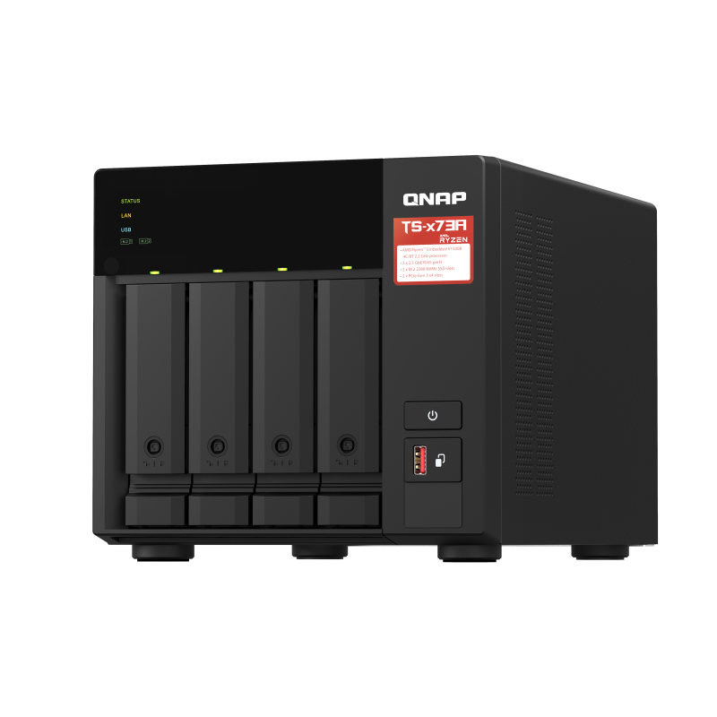 QNAP TS-473A-8G NAS Tower Ryzen Embedded V1500B 8 GB DDR4 4 Baías HDD/SSD 2.5"/3.5"/M.2 Serial ATA III 2.5GbE RAID Preto - 4713213518847
