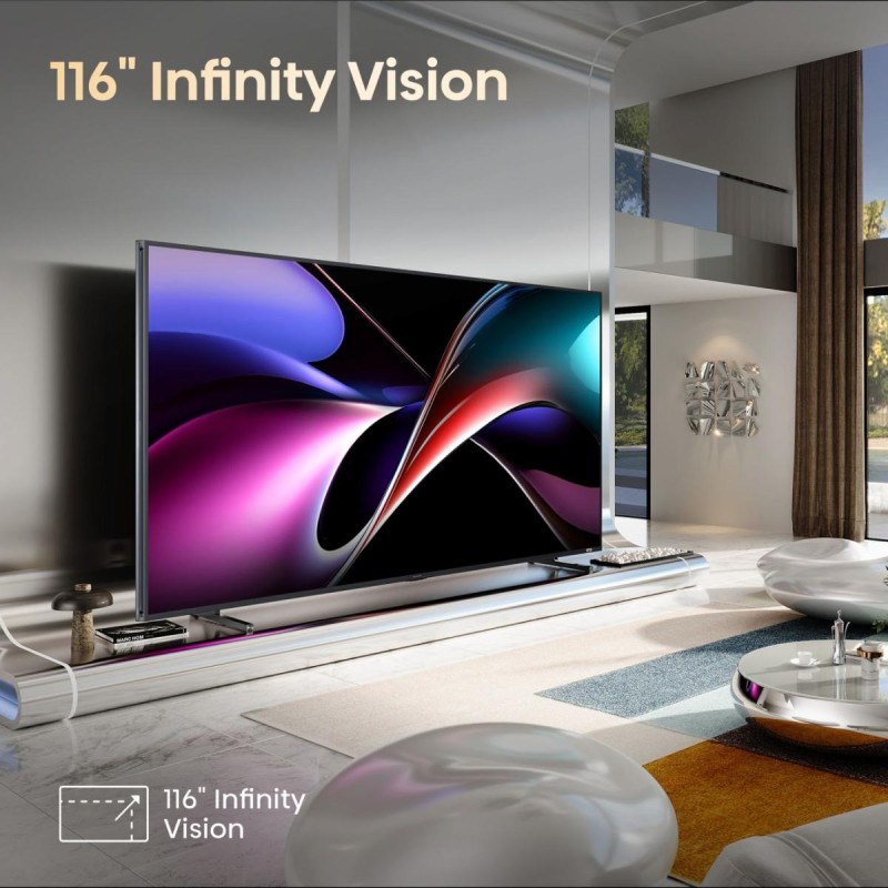 Hisense 116UXQ RGB-MiniLED TV Plano 295 cm (116") 4K Ultra HD, Smart TV, Wi-Fi, Ethernet, LAN, Bluetooth, Cinzento - 6942351423159