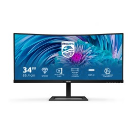 Philips E Line 346E2CUAE LCD Monitor Profissional Curvo, 86,4 cm (34"), 3440 x 1440 pixels Wide Quad HD+, 100Hz, USB-C, DisplayPort, HDMI, Ajuste de Altura, Altifalantes Integrados, Preto - 346E2CUAE/00 - 8712581770662