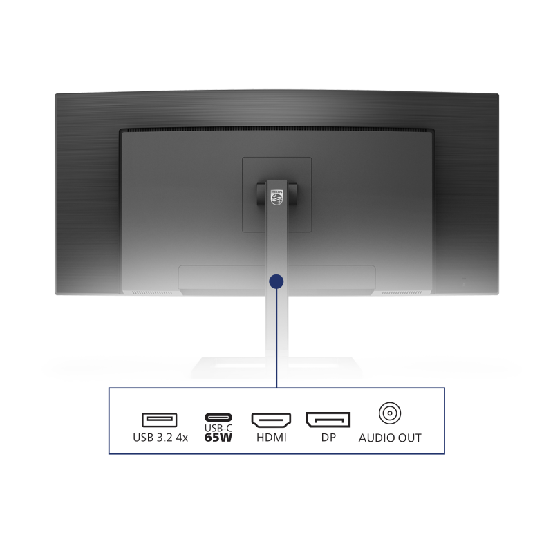 Philips E Line 346E2CUAE LCD Monitor Profissional Curvo, 86,4 cm (34"), 3440 x 1440 pixels Wide Quad HD+, 100Hz, USB-C, DisplayPort, HDMI, Ajuste de Altura, Altifalantes Integrados, Preto - 346E2CUAE/00 - 8712581770662