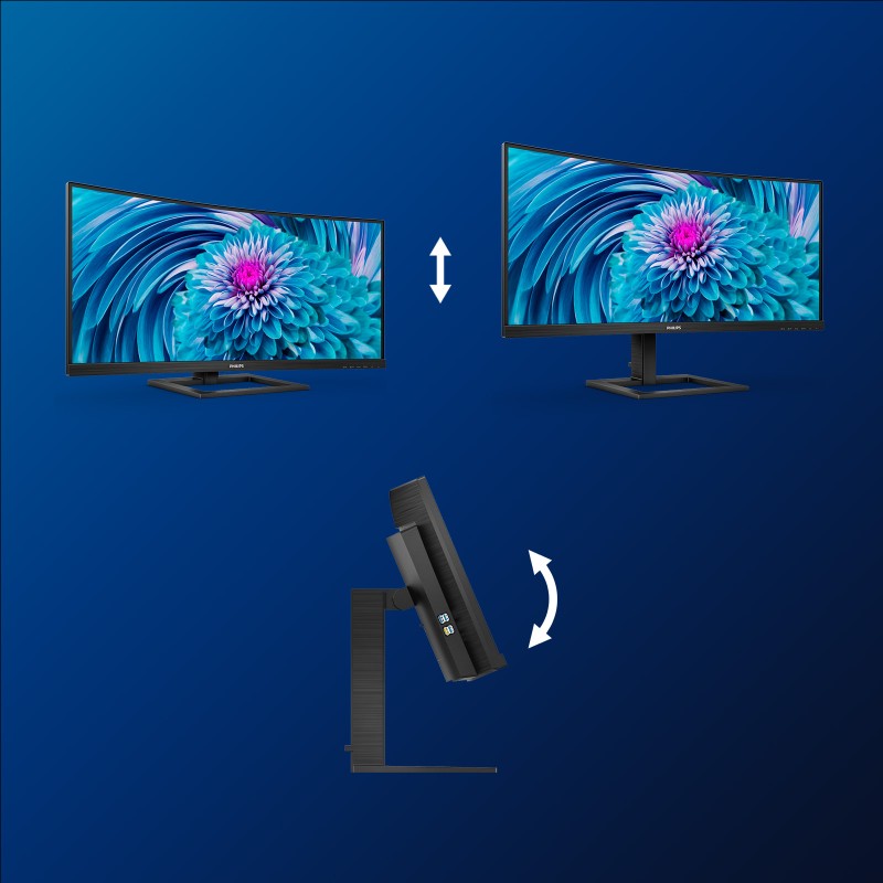 Philips E Line 346E2CUAE LCD Monitor Profissional Curvo, 86,4 cm (34"), 3440 x 1440 pixels Wide Quad HD+, 100Hz, USB-C, DisplayPort, HDMI, Ajuste de Altura, Altifalantes Integrados, Preto - 346E2CUAE/00 - 8712581770662