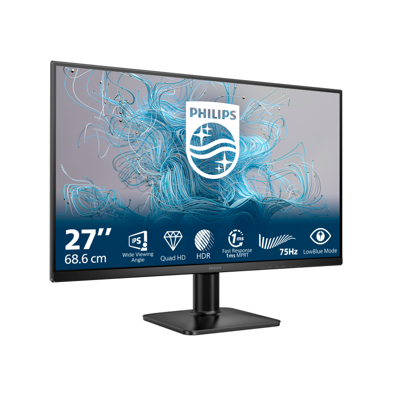 Philips 1000 series 27E2N1500L LED Monitor Plano, 68,6 cm (27"), 2560 x 1440 pixels Quad HD, 100Hz, HDMI, DisplayPort, Preto - 27E2N1500L/00 - 8721038005455