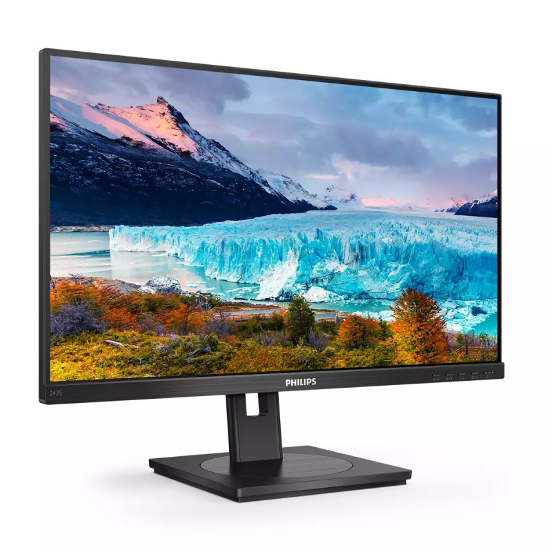 Philips S-Line 242S1AE LED Monitor Profissional Plano, 60,5 cm (23.8"), 1920 x 1080 pixels Full HD, 75Hz, HDMI, DisplayPort, Ajuste de Altura, Pivot, Altifalantes Integrados, Preto - 242S1AE/00 - 8712581764296