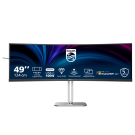 Philips 5000 series 49B2U5900C LCD Monitor Profissional Curvo, 124 cm (48,8"), 5120 x 1440 pixels Dual QHD, 75Hz, USB-C, DisplayPort, HDMI, Ajuste de Altura, Altifalantes Integrados, Preto - 49B2U5900C/00 - 8721038006551