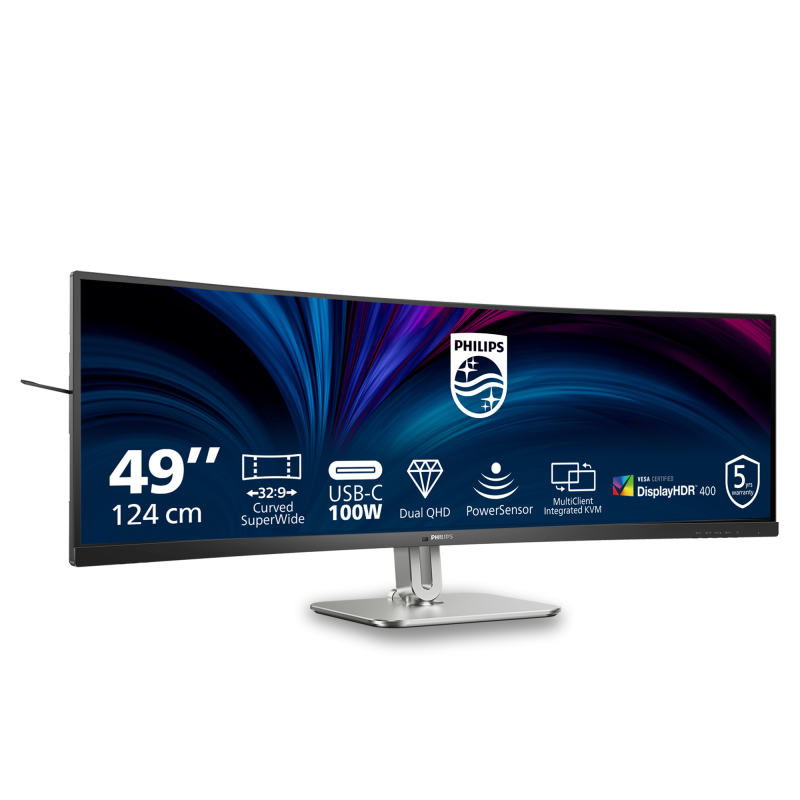 Philips 5000 series 49B2U5900C LCD Monitor Profissional Curvo, 124 cm (48,8"), 5120 x 1440 pixels Dual QHD, 75Hz, USB-C, DisplayPort, HDMI, Ajuste de Altura, Altifalantes Integrados, Preto - 49B2U5900C/00 - 8721038006551