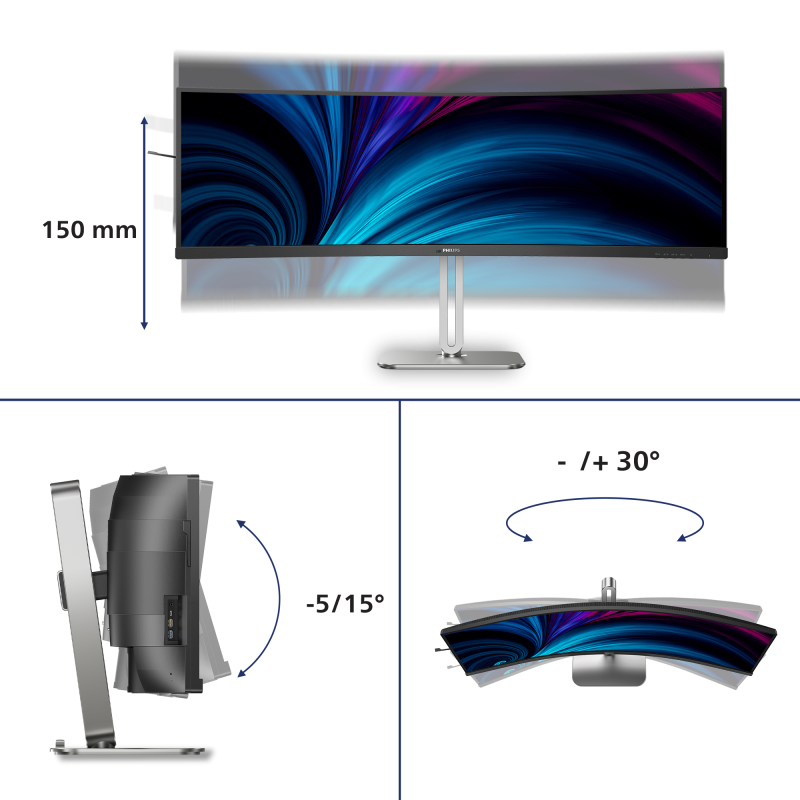 Philips 5000 series 49B2U5900C LCD Monitor Profissional Curvo, 124 cm (48,8"), 5120 x 1440 pixels Dual QHD, 75Hz, USB-C, DisplayPort, HDMI, Ajuste de Altura, Altifalantes Integrados, Preto - 49B2U5900C/00 - 8721038006551