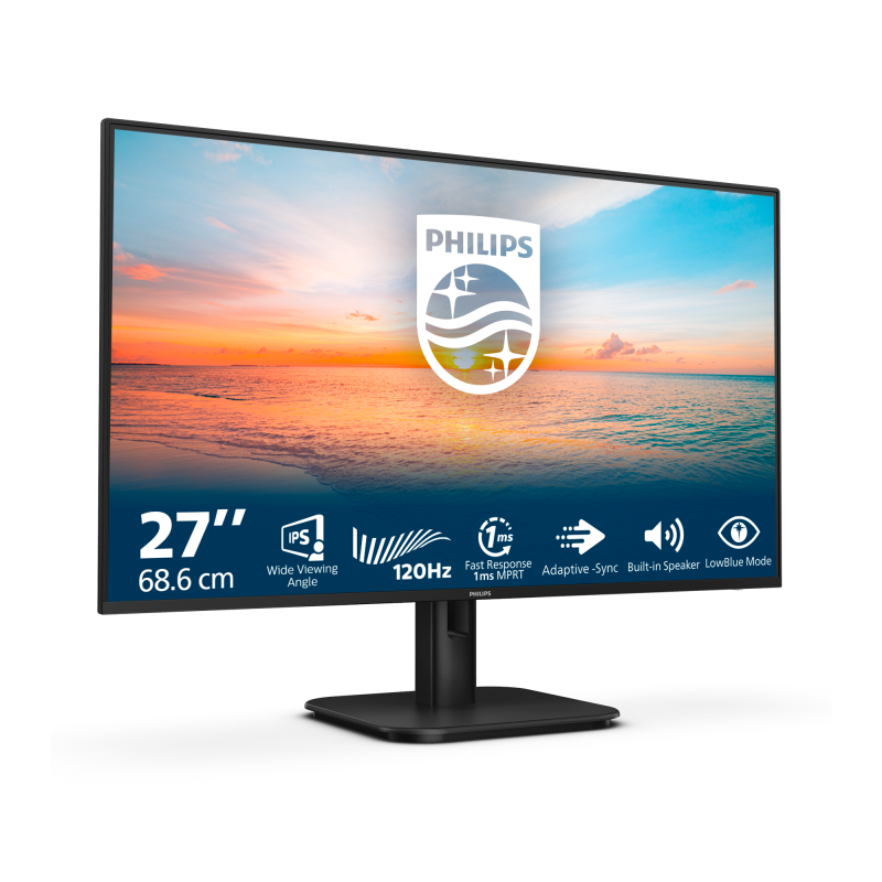 Philips 27E1N1200A LCD Monitor Profissional Plano, 68,6 cm (27"), 1920 x 1080 pixels Full HD, 120Hz, HDMI, DisplayPort, Altifalantes Integrados, Preto - 27E1N1200A/00 - 8721038000337
