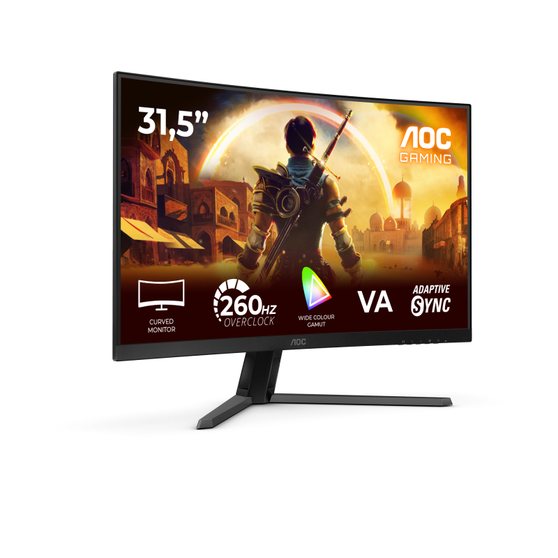 AOC G4 C32G42ZE LED Monitor Gaming Curvo, 80 cm (31.5"), 1920 x 1080 pixels Full HD, 240Hz, HDMI, DisplayPort, Ajuste de Inclinação, Preto Vermelho - C32G42ZE - 4038986183093