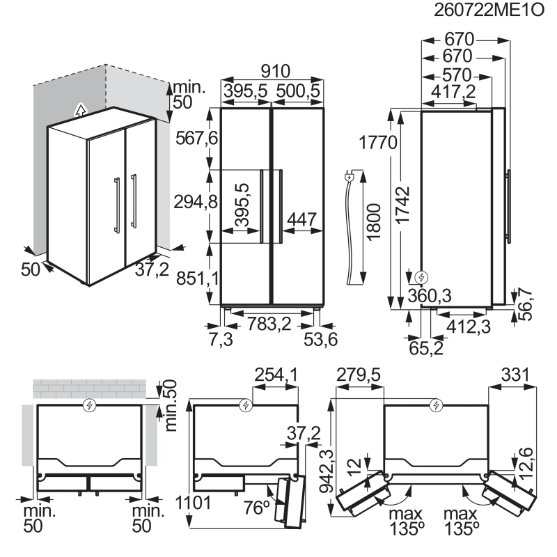 AEG TX6MR531EE Frigorífico Americano Side by Side Independente, 532 L, TwinTech No Frost, MultiFlow, Preto - 7333394144047