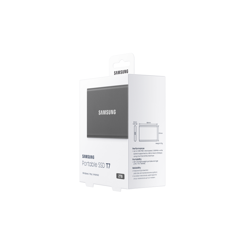 Samsung Portable T7 2TB Disco Externo SSD 2 TB USB 3.2 Cinzento - MU-PC2T0T/WW - 8806090312380
