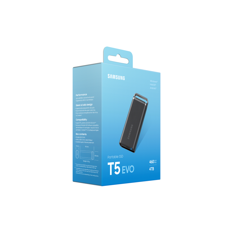 Samsung Portable T5 EVO 4TB Disco Externo SSD 4 TB USB 3.2 Preto - MU-PH4T0S/EU - 8806094905410