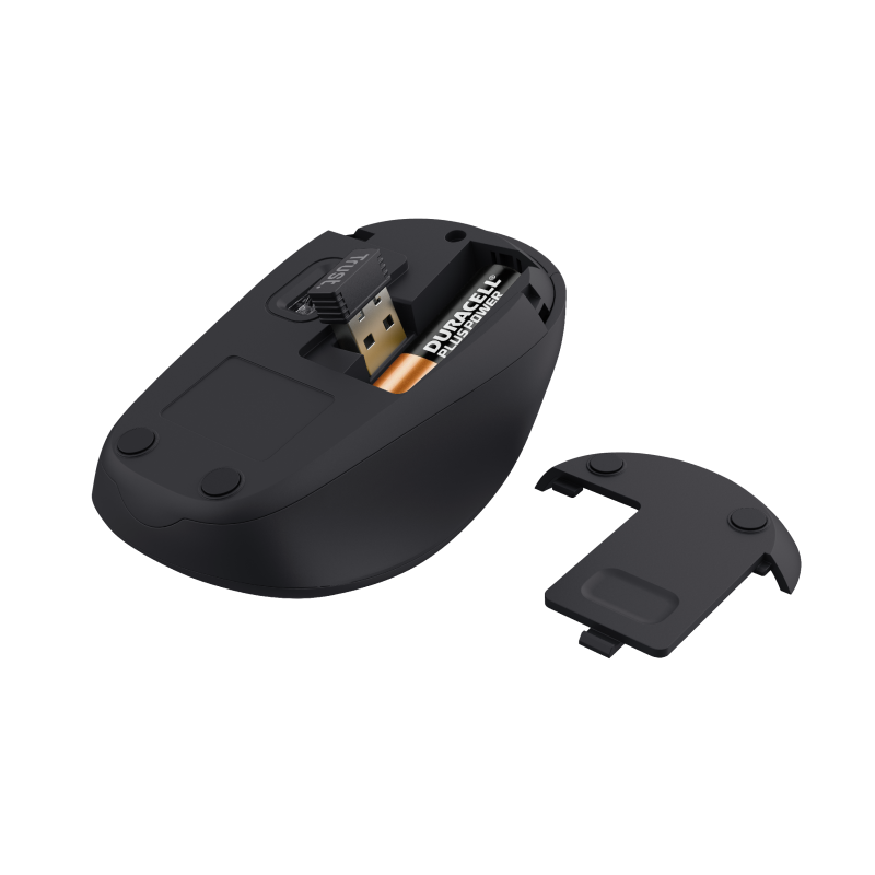 Trust Yvi+ Rato Sem Fios RF Wireless 1600 DPI Ótico 4 Botões Preto, Cinzento - 24549 - 8713439245493