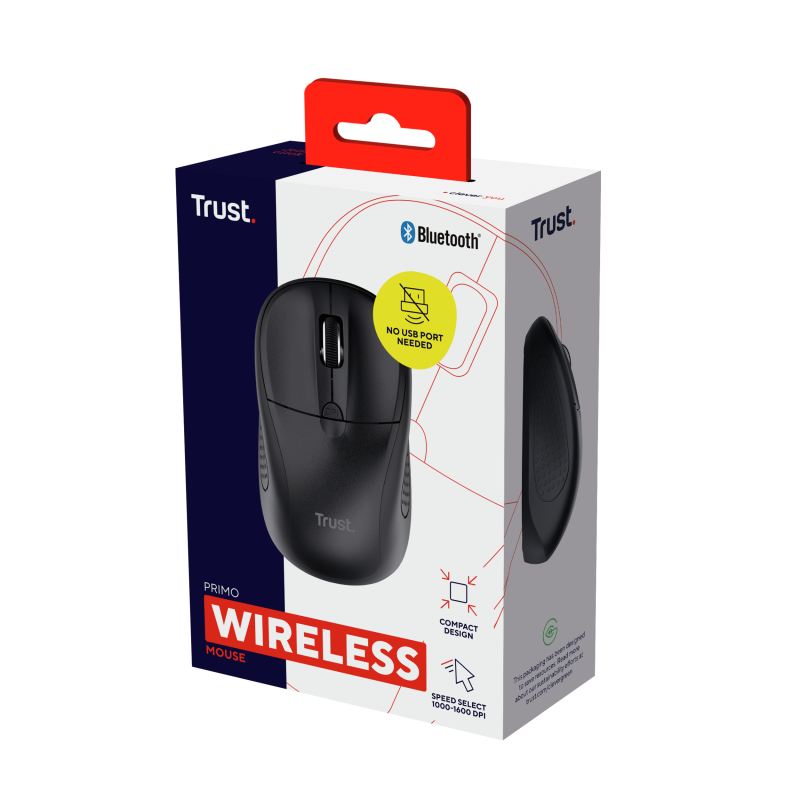 Trust Primo Rato Sem Fios Bluetooth Ambidestro 1600 DPI Ótico 3 Botões Preto - 24966 - 8713439249668