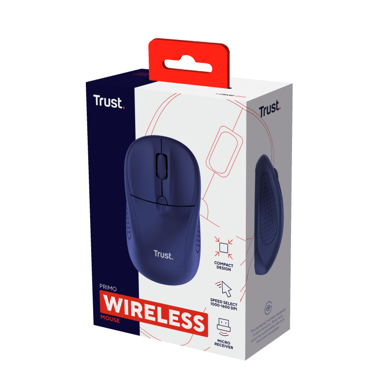 Trust Primo Rato Sem Fios RF Wireless Ambidestro 1600 DPI Ótico 4 Botões Azul - 24796 - 8713439247961