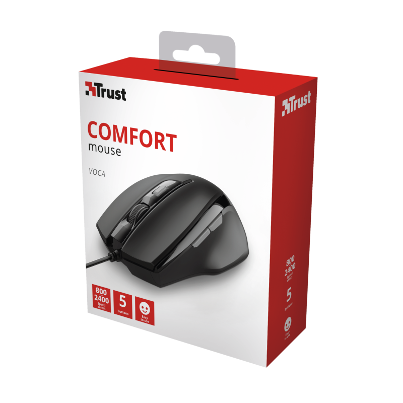 Trust Voca Rato Com Fios USB 2400 DPI Ótico 6 Botões Preto - 23650 - 8713439236507