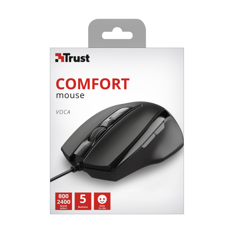 Trust Voca Rato Com Fios USB 2400 DPI Ótico 6 Botões Preto - 23650 - 8713439236507