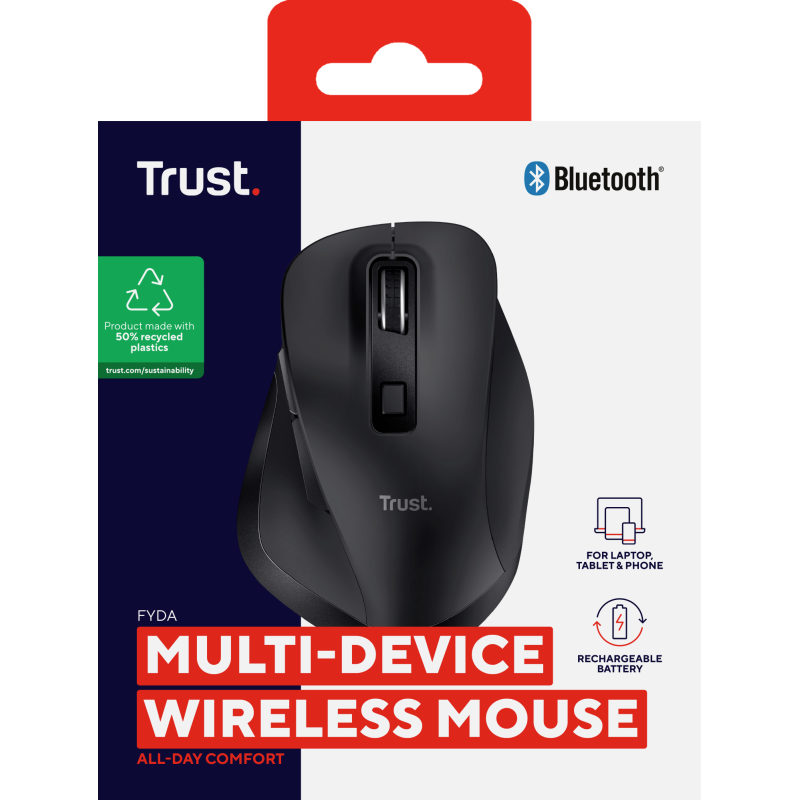Trust Fyda Rato Sem Fios RF/Bluetooth Ergonómico 2400 DPI Ótico 6 Botões Preto - 25708 - 8713439257083
