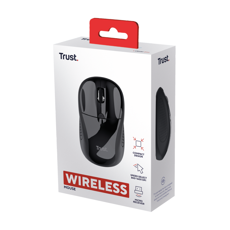 Trust Rato Sem Fios RF Wireless Ambidestro 1600 DPI Ótico 4 Botões Preto - 24658 - 8713439246582