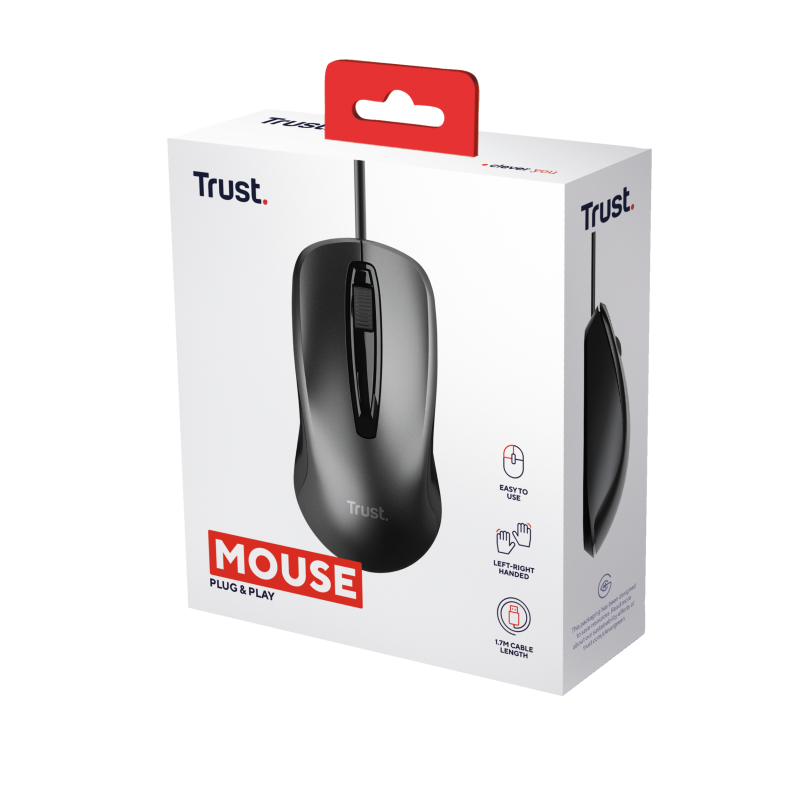 Trust Basics Rato Com Fios USB Ambidestro 1200 DPI Ótico 3 Botões Preto - 24657 - 8713439246575