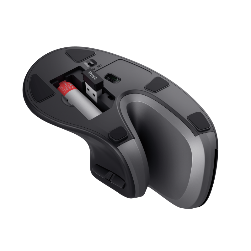 Trust Verro Rato Sem Fios RF Wireless Ergonómico Vertical 1600 DPI Ótico 6 Botões Preto, Prateado - 23507 - 8713439235074