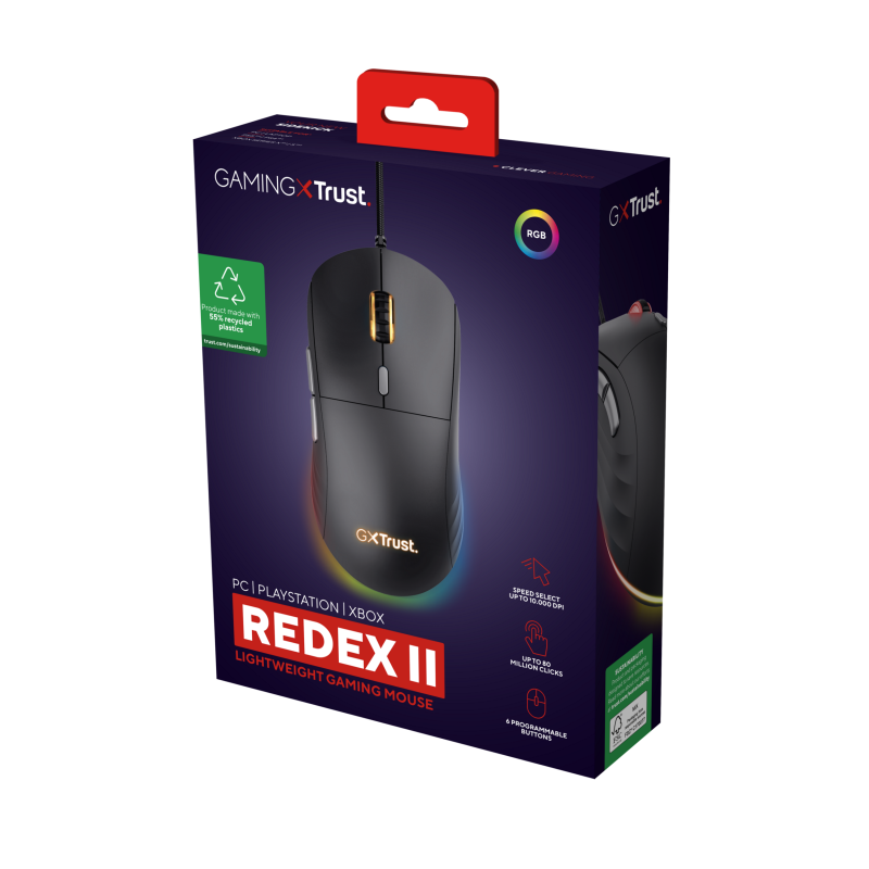 Trust GXT 925 Redex II Rato Gaming RGB Com Fios USB 10000 DPI Laser 6 Botões Preto - 25125 - 8713439251258