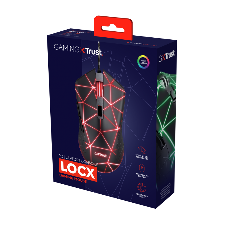 Trust GXT 133 Locx Rato Gaming RGB Com Fios USB 4000 DPI Ótico 6 Botões Preto - 22988 - 8713439229882