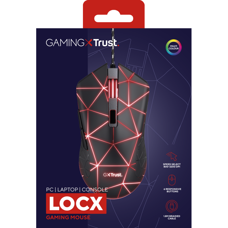 Trust GXT 133 Locx Rato Gaming RGB Com Fios USB 4000 DPI Ótico 6 Botões Preto - 22988 - 8713439229882