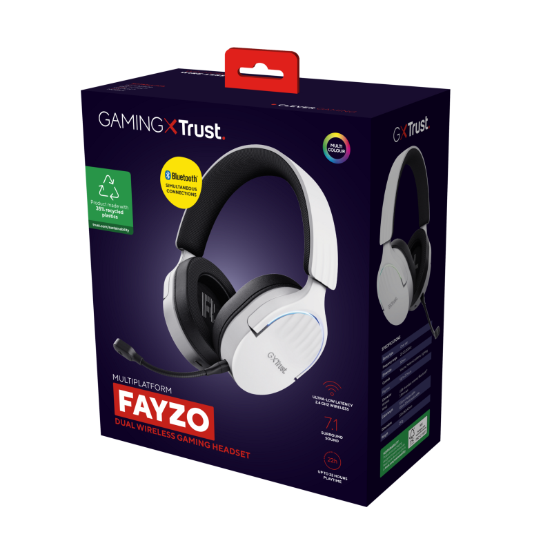 Trust GXT 491W Fayzo Headset Gaming Auscultadores com Microfone Com Fios Jack 3.5mm e Sem Fios Bluetooth Preto, Branco - 25304 - 8713439253047
