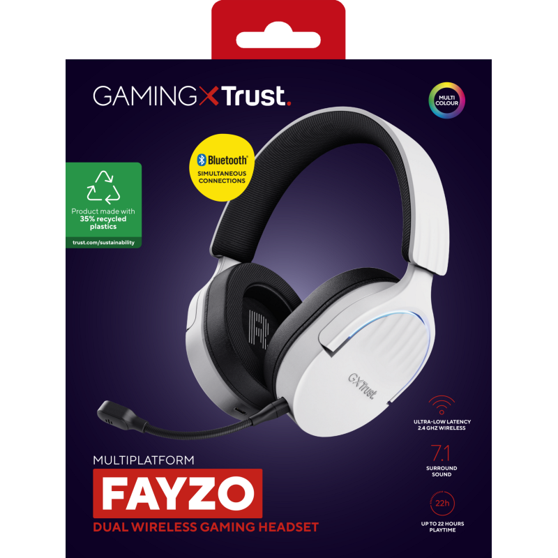 Trust GXT 491W Fayzo Headset Gaming Auscultadores com Microfone Com Fios Jack 3.5mm e Sem Fios Bluetooth Preto, Branco - 25304 - 8713439253047