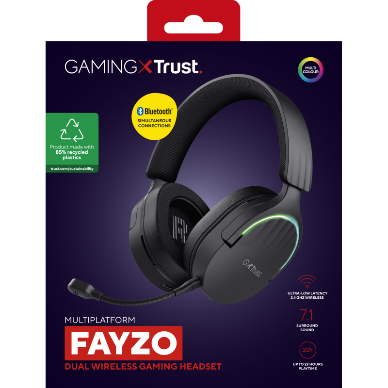 Trust GXT 491 Fayzo Headset Gaming Auscultadores com Microfone Com Fios USB e Sem Fios Bluetooth Preto - 24901 - 8713439249019