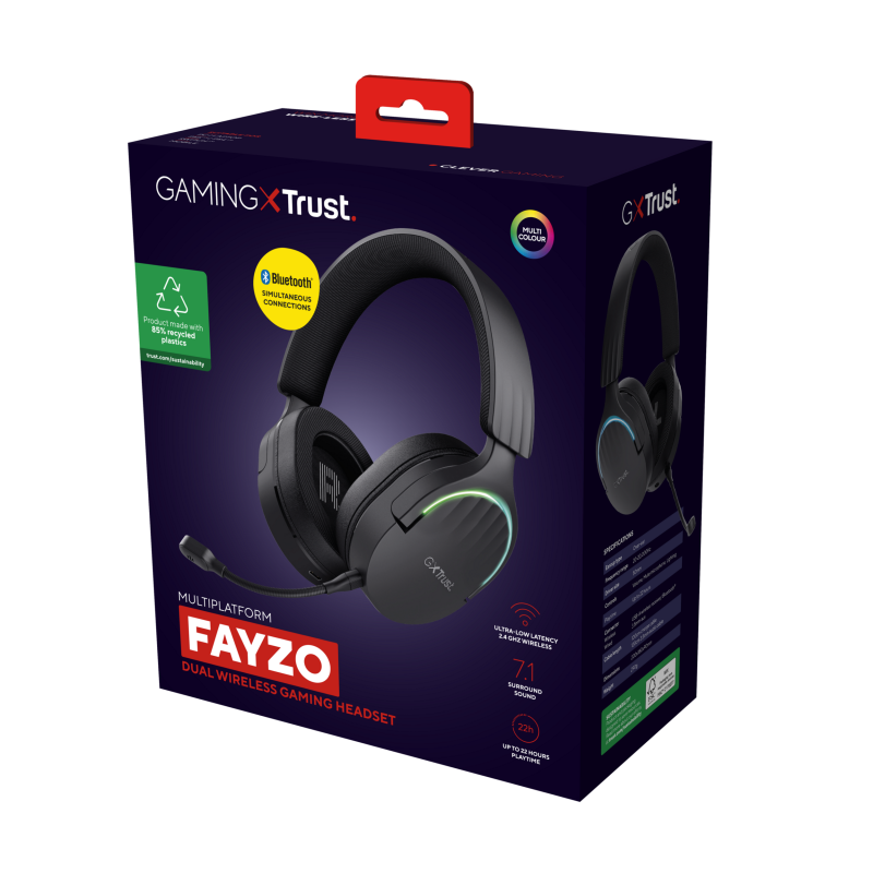 Trust GXT 491 Fayzo Headset Gaming Auscultadores com Microfone Com Fios USB e Sem Fios Bluetooth Preto - 24901 - 8713439249019