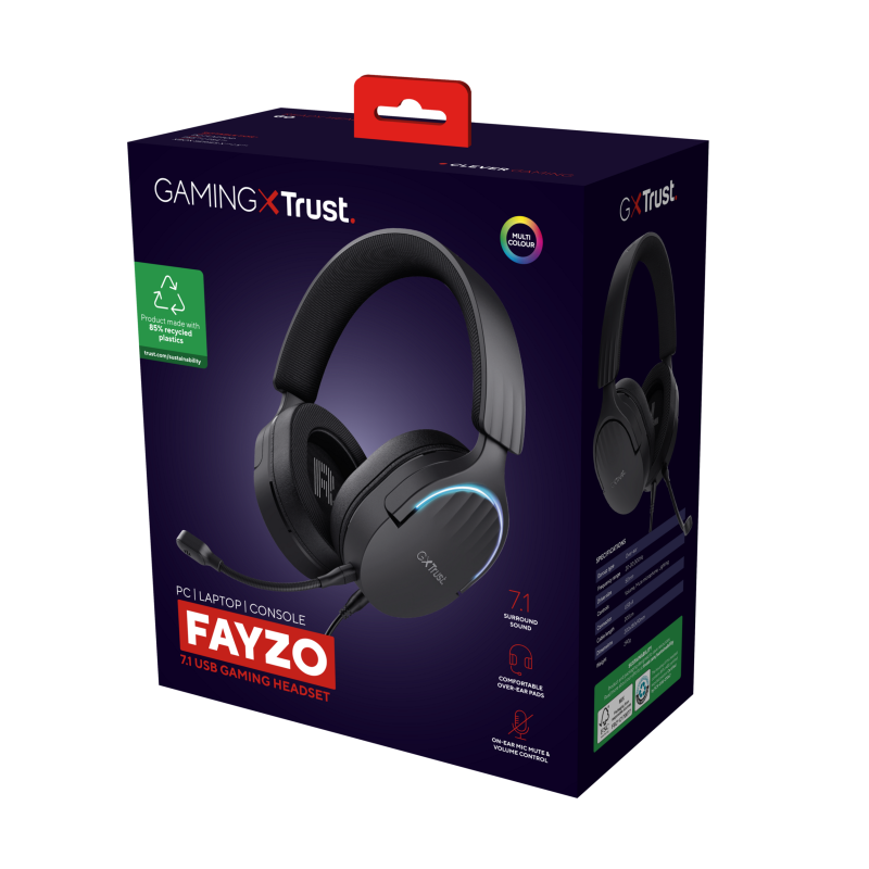 Trust GXT 490 Fayzo Headset Gaming Auscultadores com Microfone Com Fios USB Preto - 24900 - 8713439249002